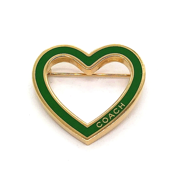 COACH Vintage Green Enamel Heart Pin Brooch in Gold Tone-Purse Backpack Charm - Picture 2 of 5